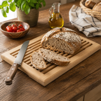 Brotschneidebrett ge&ouml;lt mit Schneidrost Buchenholz
