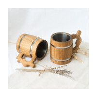 Bierkrug Eichenholz & Metallringe 0,5 Liter 6