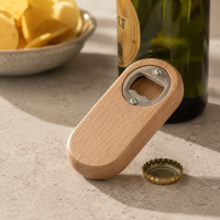 Flaschenöffner aus Buchenholz 10 cm mit Edelstahl-Kapse